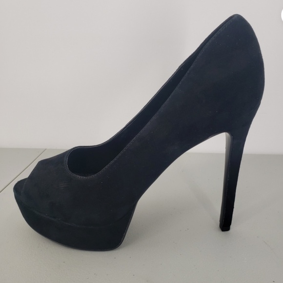 Guess CACEI Pump Womens 9.5M Black Suede Stiletto Slip On High Heels Peep Toe - Picture 13 of 16